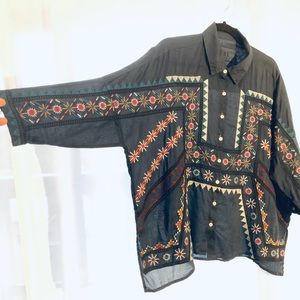 JOHNNY WAS blue embroidered blouse